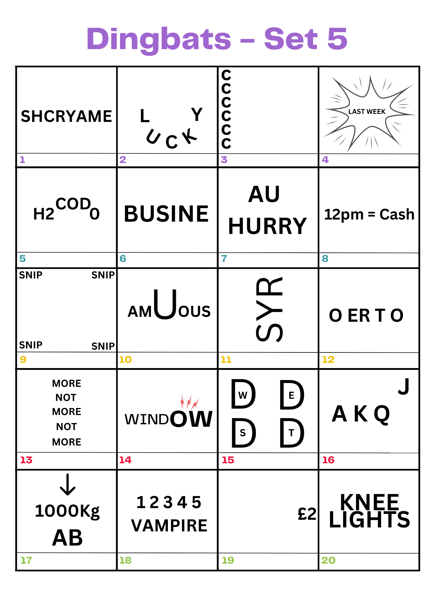 Dingbats Set 5 Trivia Questions Answers 2026
